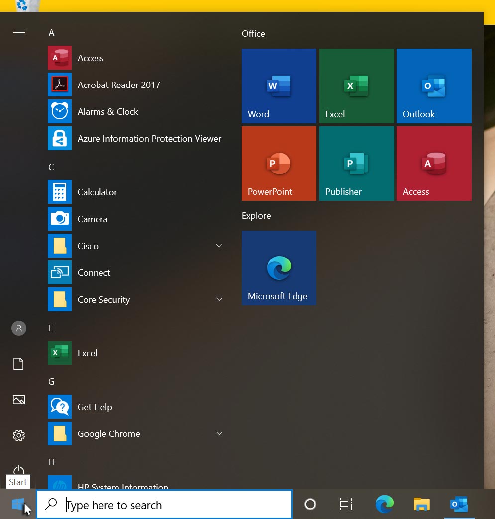 The Start menu