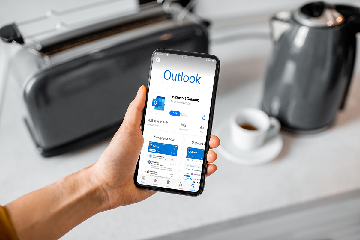 Smart phone downloading Outlook app